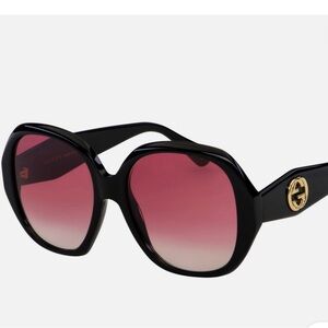 Gucci GG0796S 002 56 mm Black Frame Sunglasses with Pink Gradient Lenses